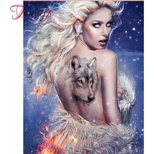 Touoilp Diamond Embroidery Portrait 5D DIY Diamond Painting Wolf Picture Of Rhinestone Girl Full Square round Home Decor