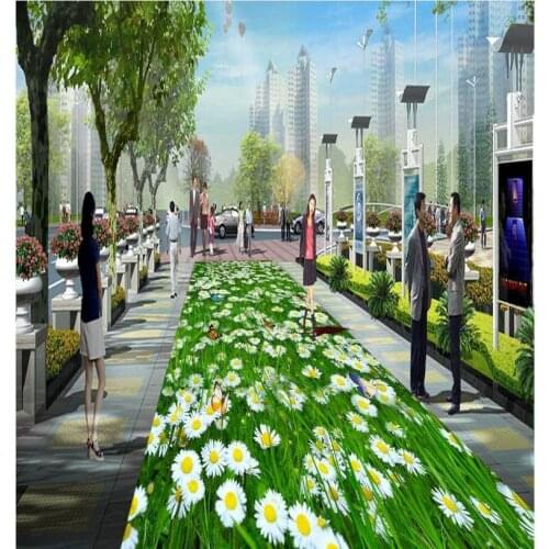 Home Decoration waterproof wallpaper for bathroom 3d Grass flowers 3D floor pvc self-adhesive wallpaper