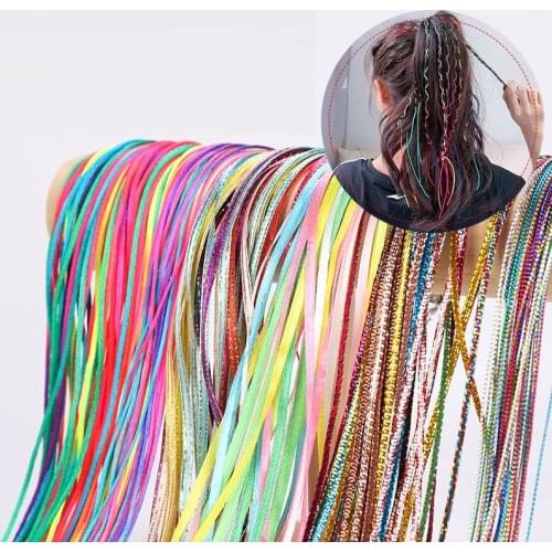18pcs/lot 90cm Multicolor Braided Hair Rope Cute Girl Hip Hop Ribbon Gradient Fake Hair Ornament DIY Children Braid Rope