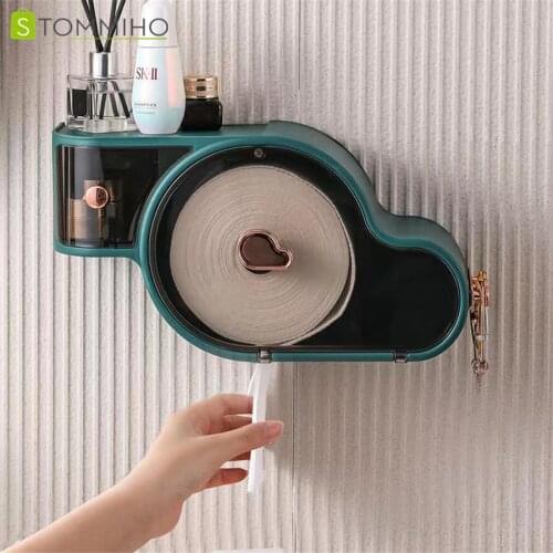 STOMMIHO Towel Rack Bathroom Accessories Multifunctional Wall Mountable Tissue Storage Box Water-proof Perforation-free Drawer