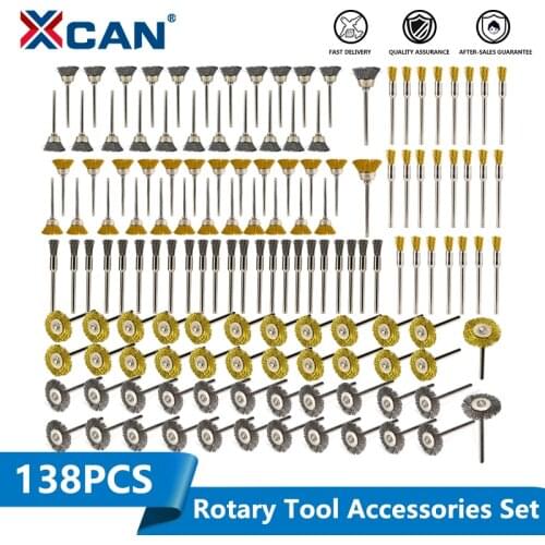 XCAN Polish Wire Brush Kit 138pcs 1/8'' Shank Strainless Steel Wire Wheel Brushes for Dremel Rotary Tools Polishing