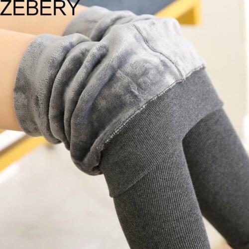 ZEBERY Warm Womens Plus Velvet Winter Leggings Ankle-Length Keep Warm Solid Pants High Waist Large Size Women Leggings