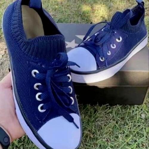 Plus Size 43 Breathable Shoes for Women Sneakers 2021 New Fashion Stretch Fabric Lace-up Low (1cm-3cm) Casual Sneakers Women