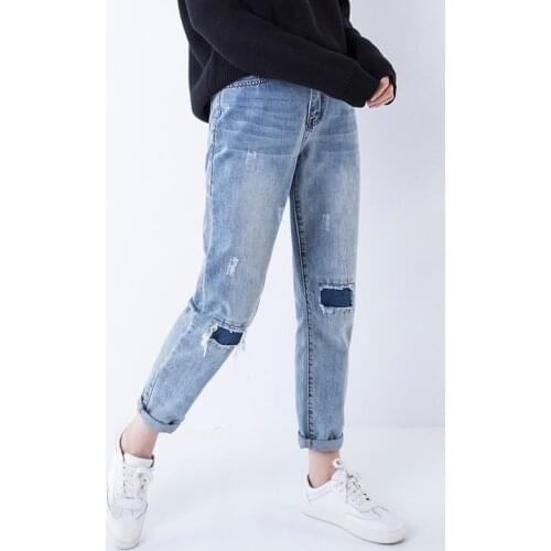 Women Casual Bleached Ripped Vintage Denim Pants Jeans Female Pencil Pants Trousers Ladies Scratched Holes Pants 2018 Jeans