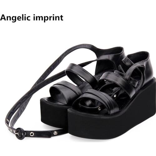 Angelic imprint woman mori girl lolita cosplay punk shoes lady high heels pumps women princess summer dress sandals 33-47 8cm