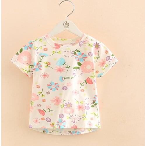 2021 Summer 2 3 4 5 6 7 8 9 10Years Childrens Birthday Clothing Short-Sleeve Colorful Flower Floral Kids Baby Girl T-Shirt Tops