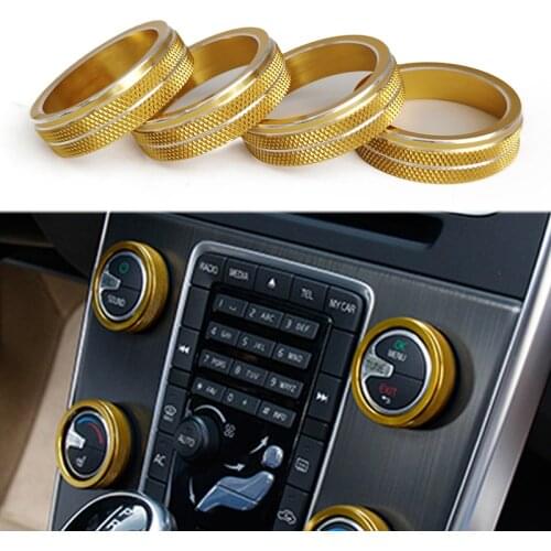 4pcs Car Air Conditioning Rotary Knob Ring for Volvo S40 V50 II 2 Car Fan Button Audio Stereo Volume Control Knob Cover Decor