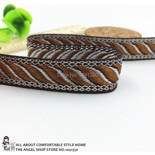 5/8"16mm 10yards/lot Zakka Handmade Accessories Webbing Coffee Woven Jacquard Ribbon With Coffee Leaves Glitter Silver Thread