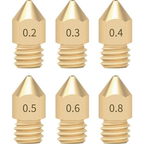 5pcs/lot MK8 Nozzle 0.2mm/0.3mm/0.4mm/0.5mm Copper for 3D Printer part Extrusion 1.75mm filament Threaded Head Brass Nozzle