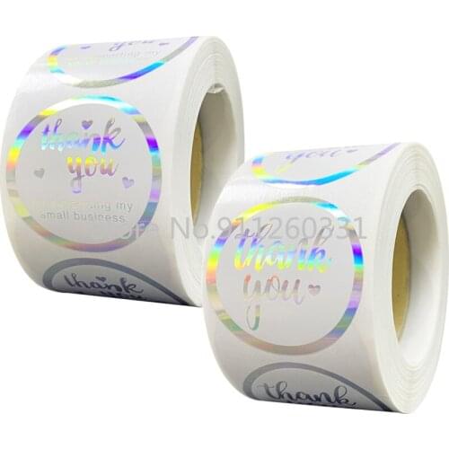 500pcs Thank You Rainbow laser Sticker Round Labels for Supporting My Small Business 1.5 inch Holographic Sticker Gift Packaging