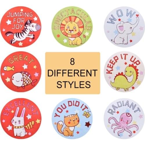 500Pcs Reward Stickers Cartoon Animal Students Motivation Encouragement Sticker B36C