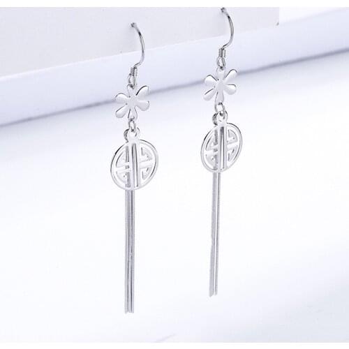 925 silver women long earring flower tassel pendant charming jewelry