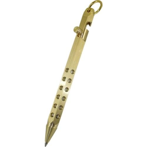 ACMECN Hexagonal Copper Tactical Ball Pen with Key Ring Mini Gun Style Holes Design Solid Brass Ballpoint Pen for Easter Gifts