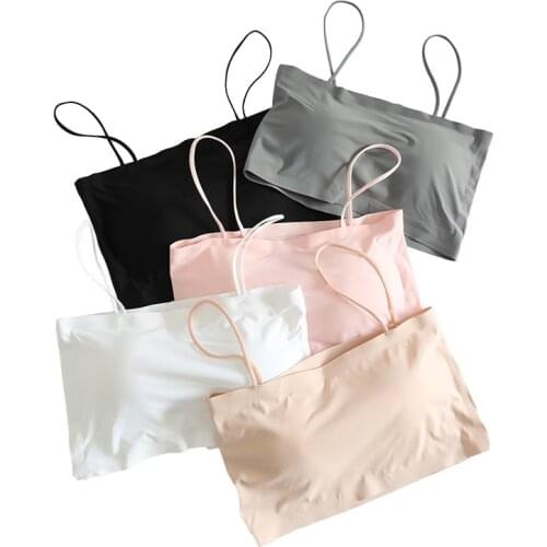 Fashion Summer Sexy Bras for Women Push Up Lingerie Ice Silk Seamless Word Sling Female Tube Top 2021 White Bralette Top Tanks