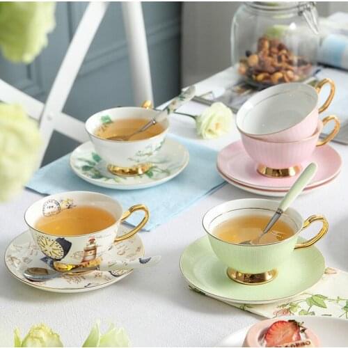 Garden Rose Bone China Coffee Cup and Saucer Set European Afternoon Tea 250ml High Quality Porcelain Coffee Cup Ceramic Tea Cup