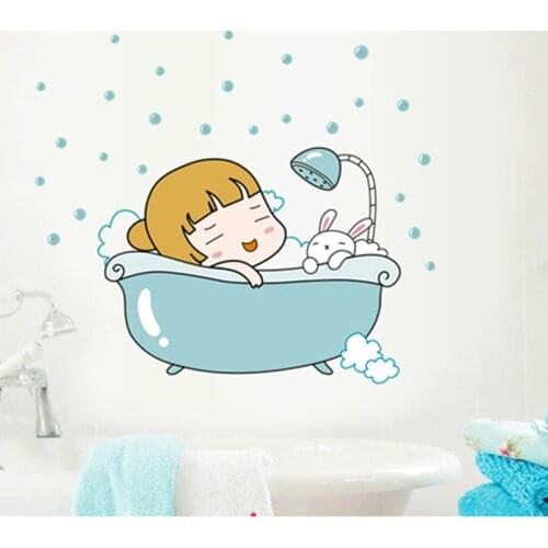 Lovley Girl Bathroom Decoration Stickers Kids Bathtub Home Decor Art PVC Shower Room Decals Baby Bathing Wall Sticker Waterproof