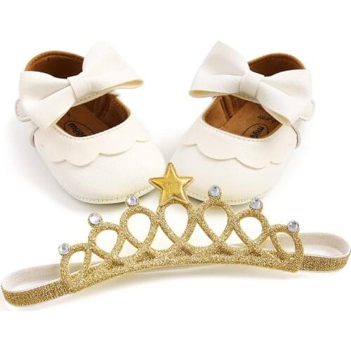 LZH New 2021 Autumn Baby PU Leather Shoes For Baby Girls Moccasins Shoes Bowknot Non-slip Footwear For Baby Shoes +Headband 2Pcs