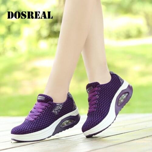 DOSREAL Summer Shoes For Women Breathable Mesh Flat Platform Shoes Lace Up Swing Wedges Shoes Ladies Sneakers Plus Size 41