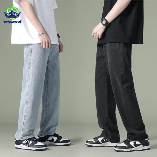 Spring Autumn Men Jeans Brand Pants Young Boys Student Casual Elastic Waist Pants Mouth Wide Leg Long Retro Streetwear Hip Hop