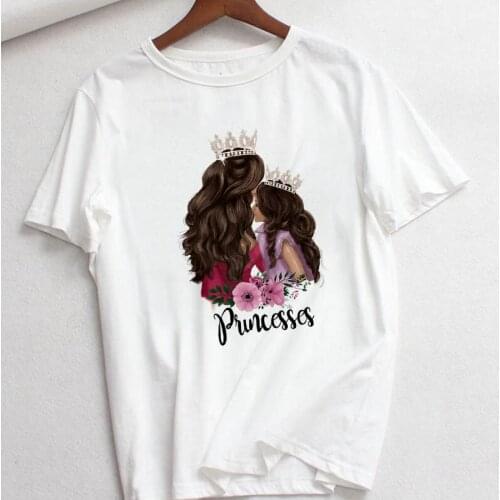 Mom and daughter princess Printed T-shirt Harajuku Casual Tshirts Top Shirt Short Sleeve T-shirt Aesthetic Graphic Women T-shirt