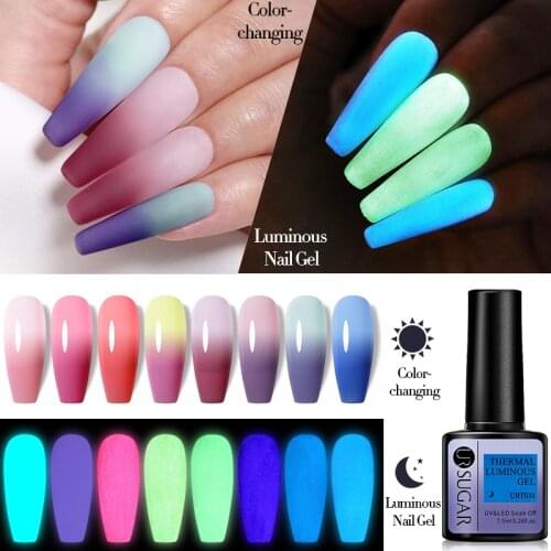 UR SUGAR 7.5ml Luminous Thermal Gel Polish Glitter Sequins Temperature Color-changing Soak Off UV LED Gel Nail Art Design