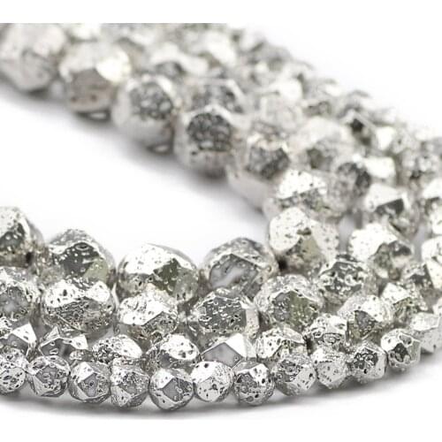 White Gold Faceted Round Natural Volcanics Lava Stone6/8/10/12mm Spacers Loose Beads For Jewelry Making DIY Bracelet Accessories