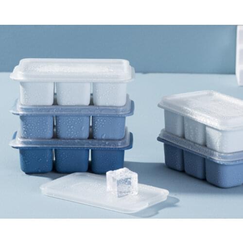 3pcs 6 Grids Food Grade Silicone Ice Tray Home with Lid DIY Ice Cube Mold Square Shape Ice Cream Maker Kitchen Bar Accessories