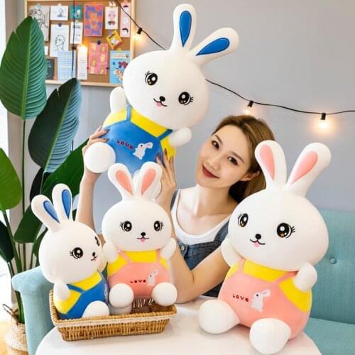 Cute Stuffed Strap Rabbit Plush Toy Soft Toys Couple Bunny Kid Pillow Doll Birthday Gifts for Children Baby Accompany Sleep Toy