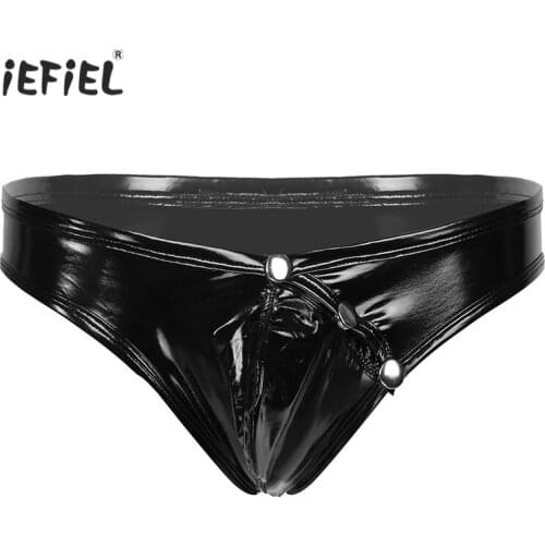 Adult Sexy Lingerie for Mens Panties Briefs Patent Leather Black Lingerie Underpants Male Panties Mens Briefs Gay Underwear