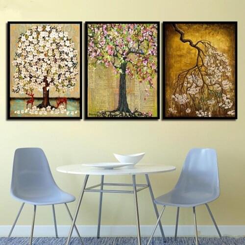 3 PCS SET 3D Diamond Painting Cross Stitch Nordic Home Bedside Background Hang Pictures Mosaic Diamond Embroidery Flower Trees