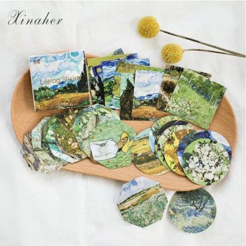 XINAHER 45 Pcs/lot Cute Van Gogh Oil Painting Mini Paper Sticker Decoration Diy Ablum Diary Scrapbooking Label Sticker