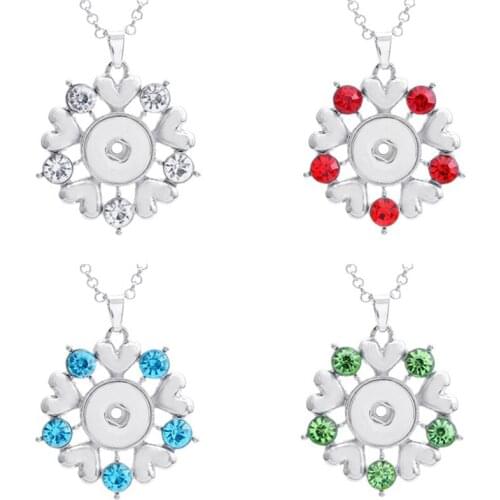 New Snap Button Necklace with Chain Beads Crystal Flower Snap Pendant Necklace fit Metal 18mm 20mm Snap Jewelry For Women