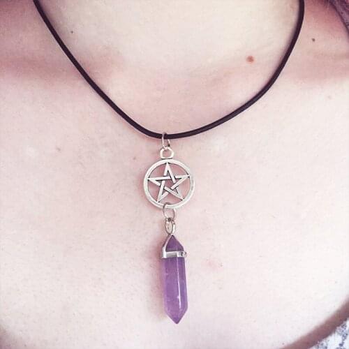 Crystal Pentacle Necklace Pentacle Necklace Crystal Point Necklace Quartz Crystal/ Amethyst/ Rose Quartz/ Howlite/ Yoga Necklace
