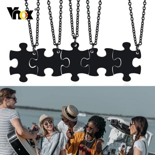 Vnox Free Engraving Puzzle Necklaces for Women, BFF Friendship Sisters Unique Pendant, Name Customize Necklace