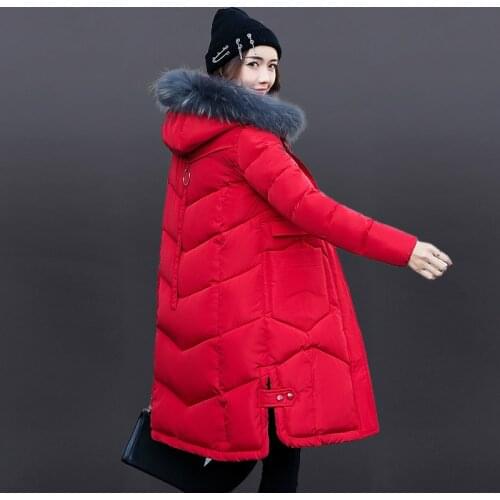 Winter Womens Down Parkas Winter Jacket Big Fur Thick Slim Long Coat Fashion Zipper Hooded Female Long Outerwear
