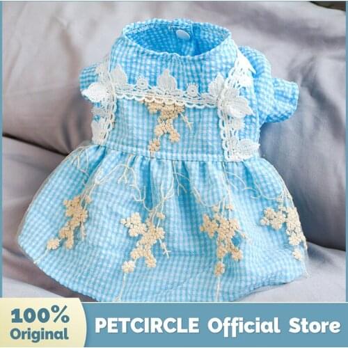 PETCIRCLE Dog Dresses Vintage Lace Blue Check Dress Fit Small Dog Puppy Pet Cat All Seasons Pet Cute Costume Dog Clothing Skirt