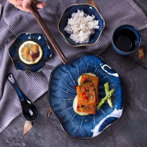 Japanese Ceramic Kiln Lotus One Person Tableware, Rice Bowl, Plate, Matching Plate, Commercial Tableware