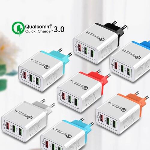 3 Port USB Charger Fast Charging 18W Wall Charge Adapter QC3.0 Charging For iPhone 12 Samsung Xiaomi Huawei Mobile Phone Charger