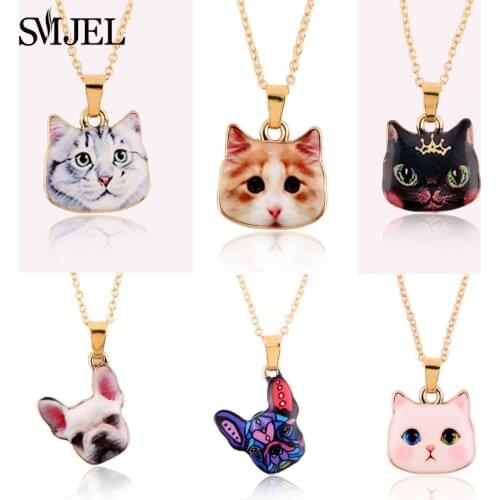 SMJEL Enmale Animal Dog Cat Pendant Necklaces for Women Choker Mexican Skull Jewelry Halloween Gifts collier femme dropshipping