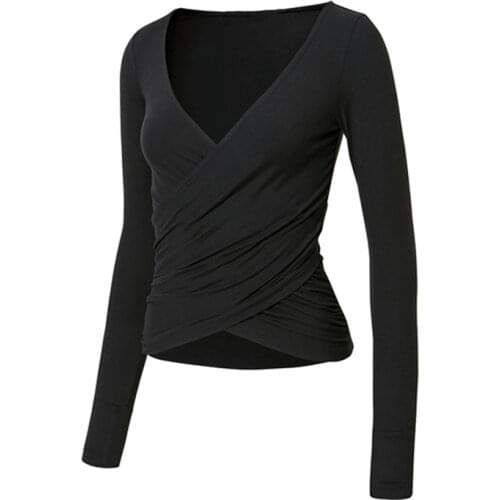 Rainbowshades Slim Fit Long Sleeve T shirt Women Wrap Solid Color Cotton