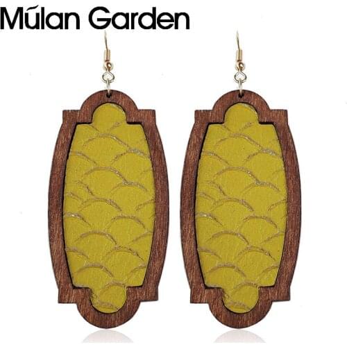 Snake Skin Wood Genuine Cowhide Leather Earrings for Women Light Weight Vintage Dangle Earrings Jewelry Girl Gifts Drop Shipping