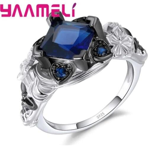 Big Discount Solid 925 Sterling Silver Round Blue Cubic Zirconia For Women Men Finger Rings Crystal Jewelry Present