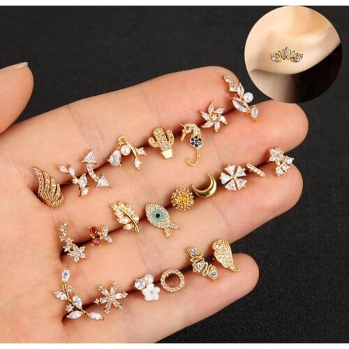 1PC New 20g Dainty White/Yellow /Rose Gold Color Stainless Steel CZ Ear Tragus Daith Cartilage Piercing Jewelry Women Stud Earri