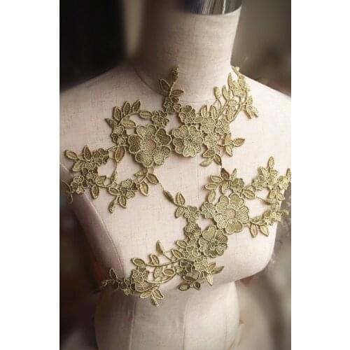 1 pair Metallic Gold Venise Lace Applique Gold Collar Applique, LA006