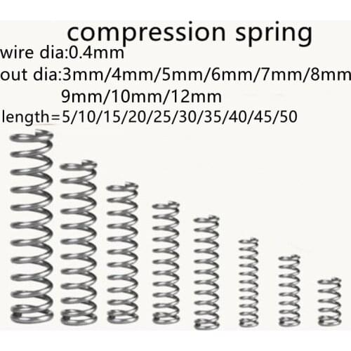 20pcs compression spring wire diameter 0.4mm outer diameter 6mm Stainless Steel Micro Small Compression spring length 5mm-50mm