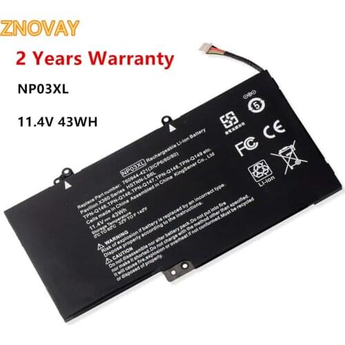 ZNOVAY 11.4V 43WH HP NP03XL Notebook Battery for HP Pavilion X360 13-a010dx 13-b116t HP Envy X360 15-u010dx 15-u111dx