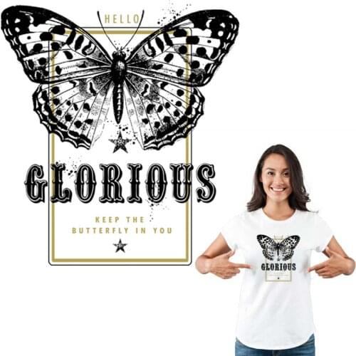 Black Butterfly Appliques Transfer Paper Hot Tear Heat Press Diy Hoodie Tops Military Patch Iron On T-Shirt Dresses Jeans