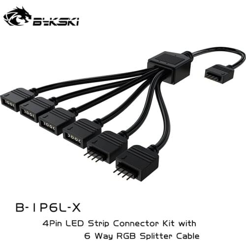 Bykski RGB 1 To 6 Sync Extension Cable 12V 4pin Expansion Hub For Lighting Synchronize To Motherboard water cooling B-1P6L-X
