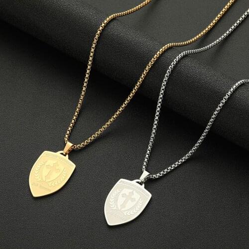 Cxwind Punk Orthodox Shield Archangel Necklace Cross Leaf Necklaces Pendants Stainless Steel Charm Jewelry for Women Men Gift