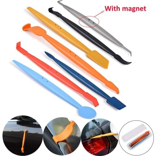 FOSHIO 7PCS Car Wrap Vinyl Magnetic Squeegee Scraper Kit Carbon Fiber Film Sticker Car Wrapping Micro Stick Tool Window Tint Set